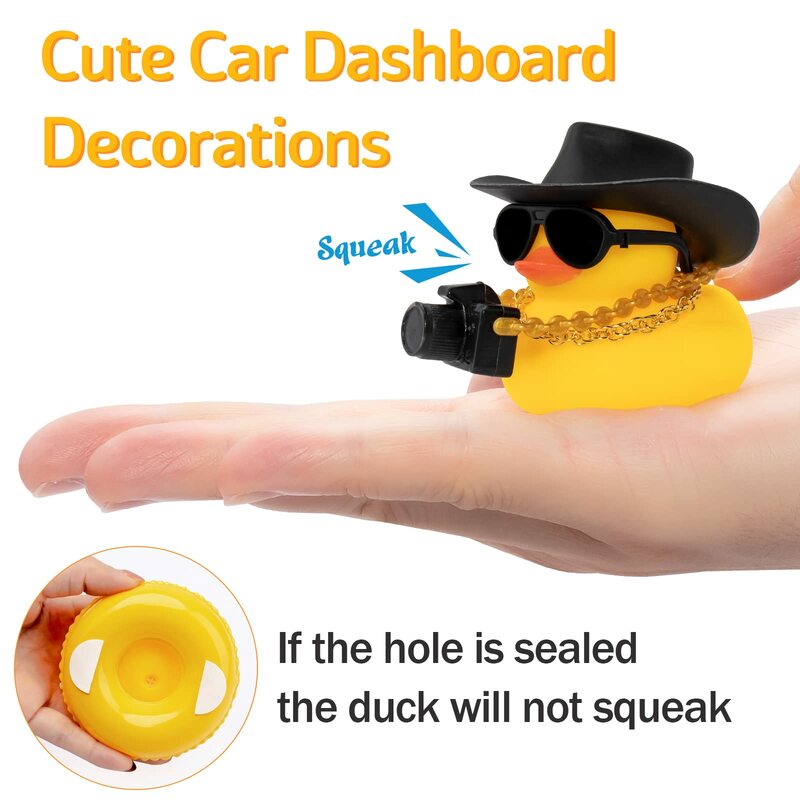 Rubber Duck Dashboard Decorações, Câmera Acessórios para Carro, Ornamento com Mini Hat, Swim Ring, Colar e Óculos de Sol