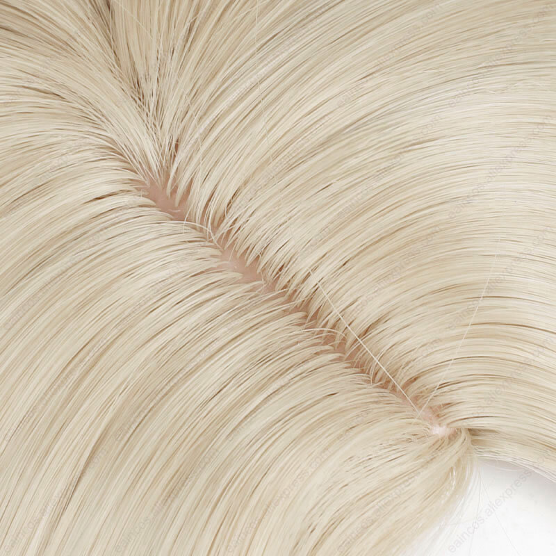 Freminet Wig Cosplay 30cm, Wig krem emas tahan panas rambut sintetis simulasi kulit kepala