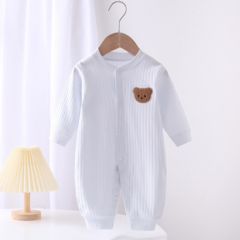 Baju monyet bayi, Jumpsuit Beruang warna Solid, pakaian satu potong untuk anak laki-laki perempuan musim semi 2024 0-18 bulan