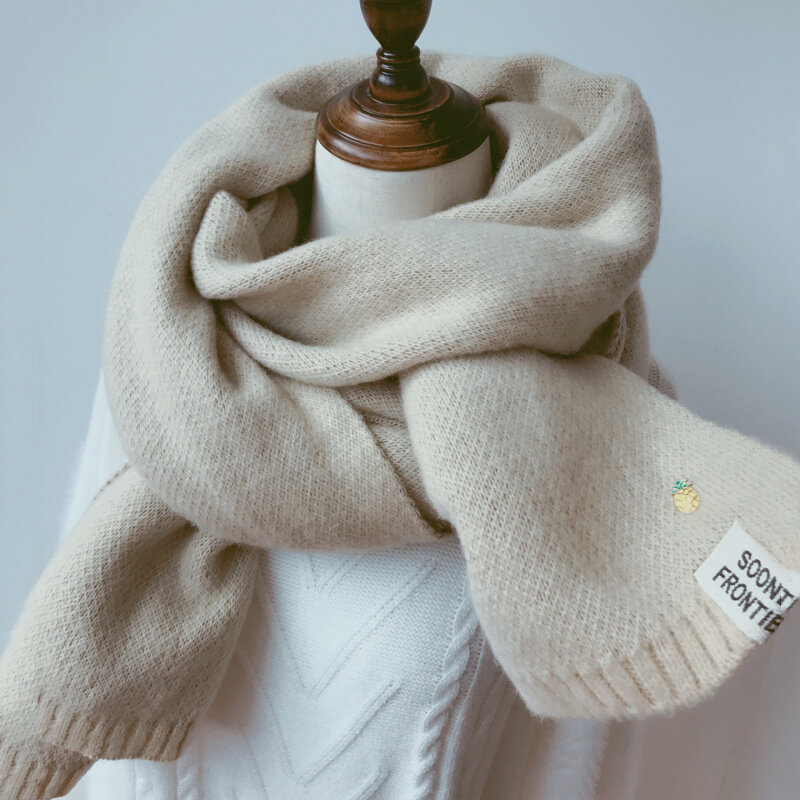 Kaszmirowy szalik kobiety jesienno-zimowa dwustronny haft jasny jednolity kolor szal Wrap panie gruby ciepły chustka szalik prezenty