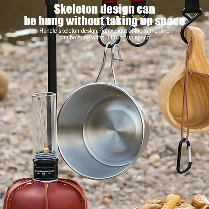 2000ML Stainless Steel Outdoor Camping Bowl Hangable Pot Heatable Stackable Portable Pot with Scale Outdoor Cooking Tools