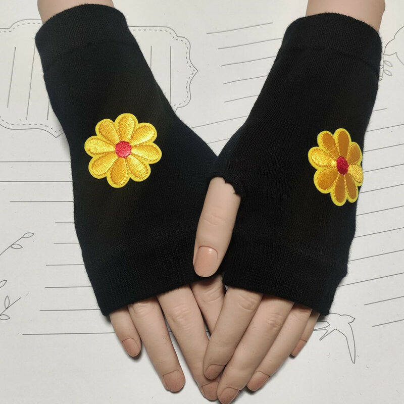 New embroidered Flower chrysanthemum knitting gloves Fingerless Gloves