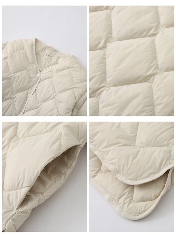 White duck down women's ultra lightweight jacket, diamond warm coat, round neck, Korean fashion, winter, 90%