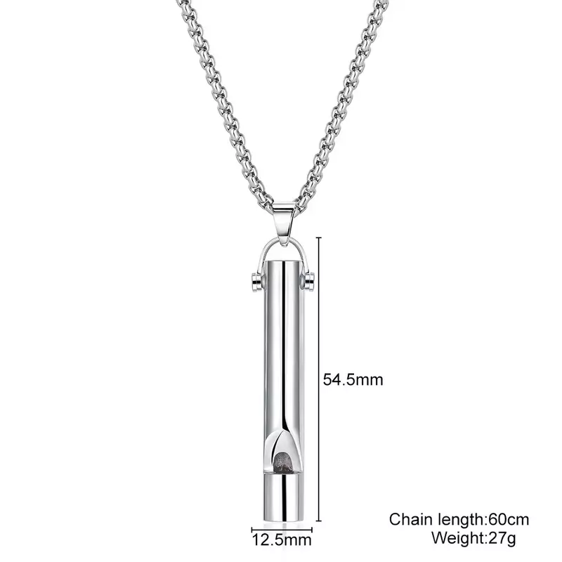 Stainless Steel Meditation Breathing Anti Anxiety Whistling Necklace Outdoor Life-saving Lovers Pendant Jewelry Sweater Chain