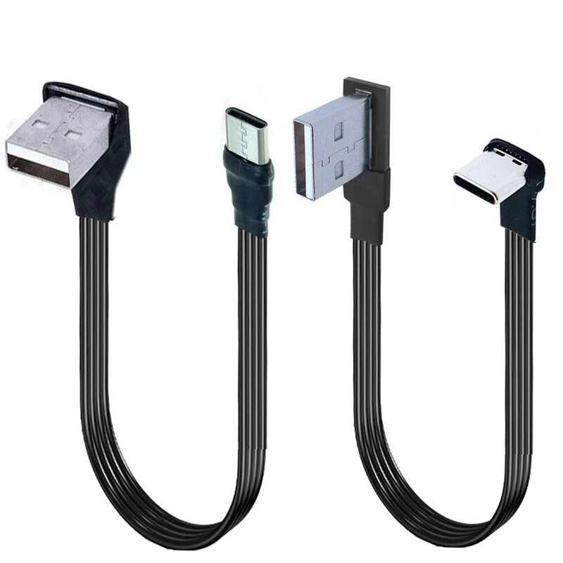 Cabo de dados angular para baixo USB tipo C macho, 90 graus para USB 2.0, USB tipo C plano, 0.1m, 0.2m, 0.5m, 1m, 2m, 3m, 5cm