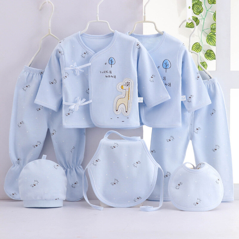 Ropa para bebé recién nacido de 7 piezas, Camiseta de algodón con dibujos animados, pantalones y sombreros, conjunto de ropa para niños y niñas BC316