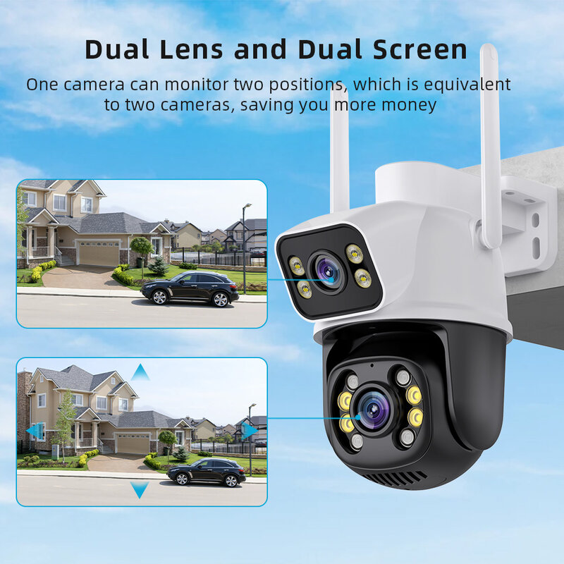 Wifi Überwachungs kameras 4k wasserdichte drahtlose Überwachungs kamera im Freien Dual Lens Sicherheits schutz icsee IP-Kamera ai Track