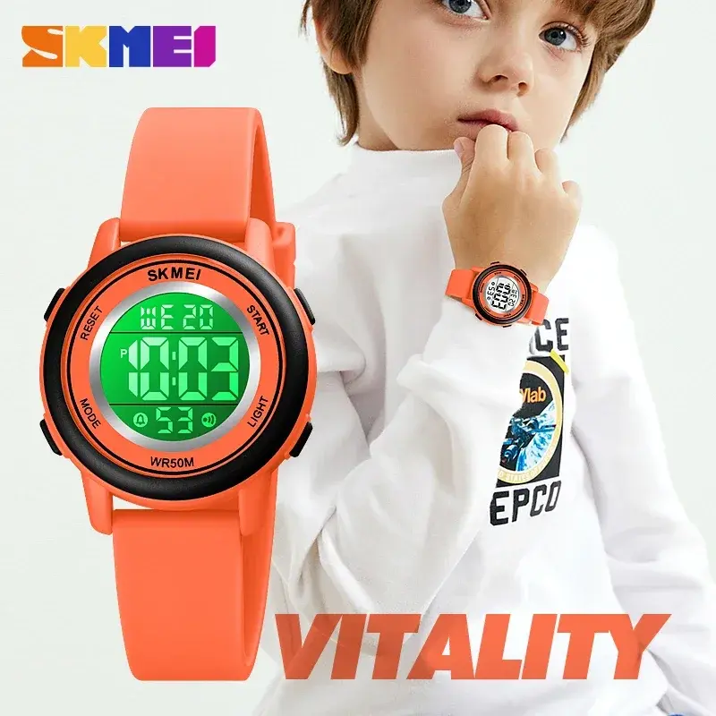 SKMEI นาฬิกาข้อมือกันน้ำสำหรับเด็ก, นาฬิกาข้อมือดิจิทัล LED สีสันสดใสเล่นกีฬาเด็กหญิงเด็กชาย1721