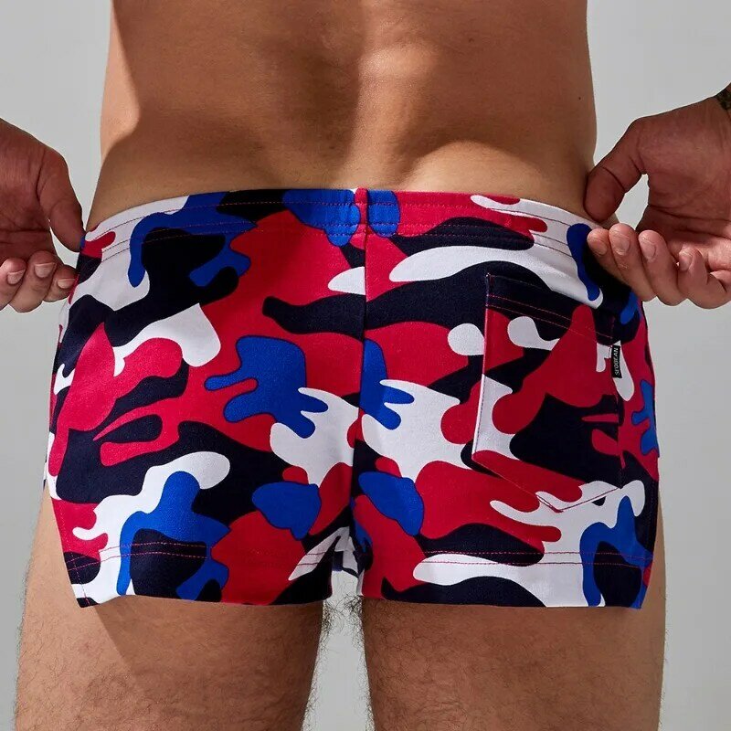 Men Camouflage Printed Aro Pants Cotton Boxer Shorts Trunks Low Waist Side Split Seamless Boxershorts Breathable Underwear 2XL