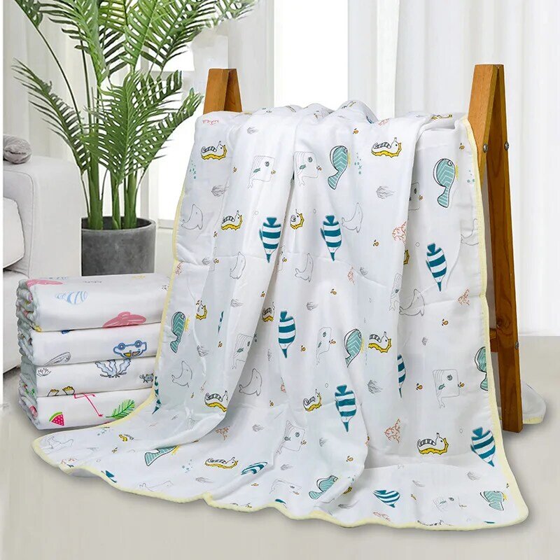 Six Layers Muslin Baby Swaddler Blanket Cotton Scarf Infant Spring Summer Stroller Blanket Baby Quilt Cartoon Blanket 100*150CM