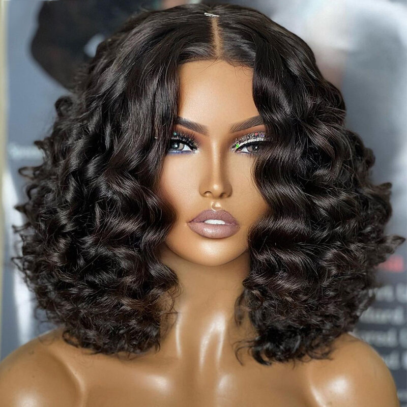Soft Short Cut Bob Black Curly 180Density Deep Wave Lace Front Wig For African Women Babyhair Preplucked Glueless Daily Cosplay