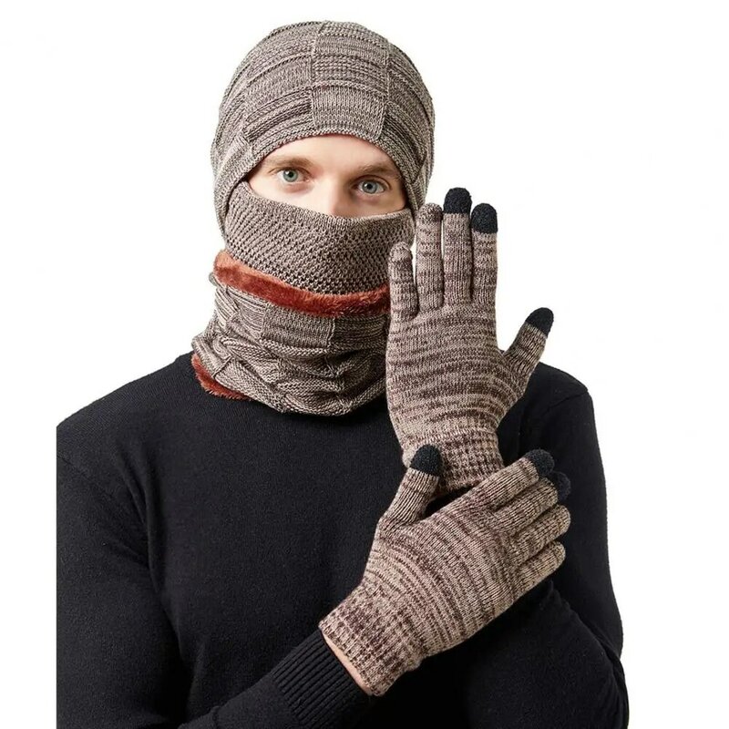 Sarung tangan topi musim dingin anti angin, perlengkapan syal sarung tangan rajut, sarung tangan Pria Wanita musim dingin, hangat leher, sarung tangan tahan angin
