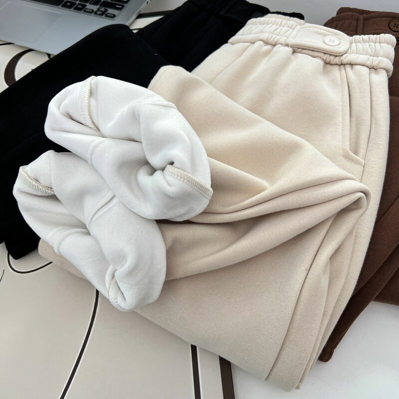 Jesienne i zimowe 100kg ciepłe spodnie haremowe z polarem i gumką w pasie Plus rozmiar damskie luźne grube spodnie do kostek 1862