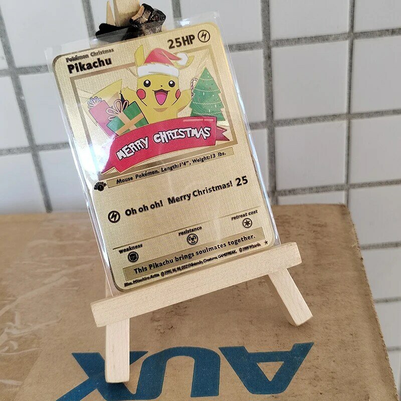 Pikachu Metall Pokemon Karten Buchstaben goldenes Eisen Eevee Kawaii Charizard Squirtle Pokémon GX VMax Ex Weihnachten Kinder Spielzeug Geschenk