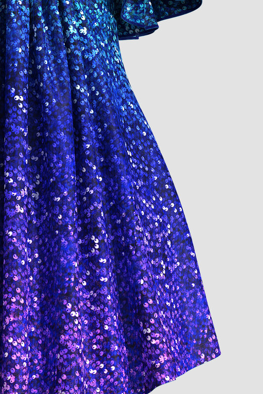 Flycurvy-Lantejoula Imprimir Túnica Blusa, Plus Size, Natal Azul, Ombre, Sparkly