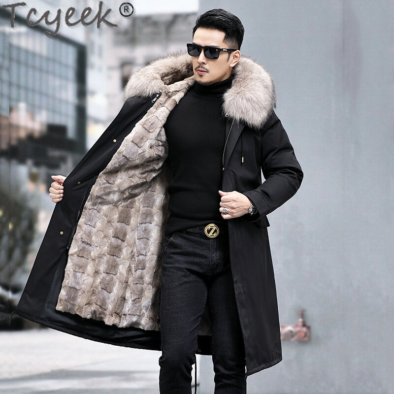 Tcyeek-Parka Real Mink Fur Liner para homens, jaquetas de inverno, casaco quente, gola Fox Fur, roupas da moda