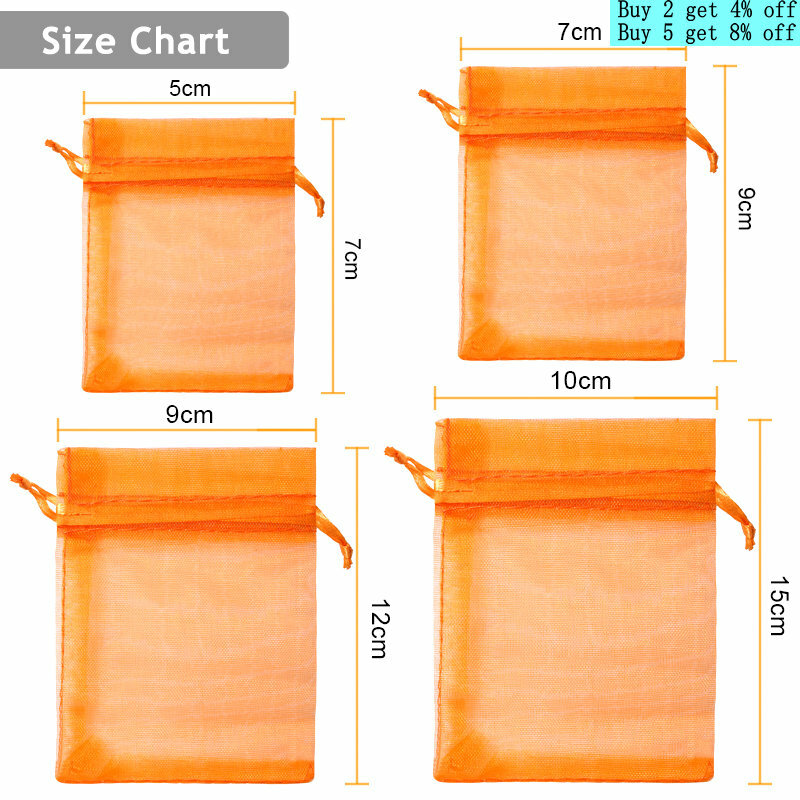 5*7 7*9 9*12 10*15cm  Jewelry Packaging Bag Organza Party Favor Bags Gift Storage Wedding Drawstring Pouches Wholesales 100pcs