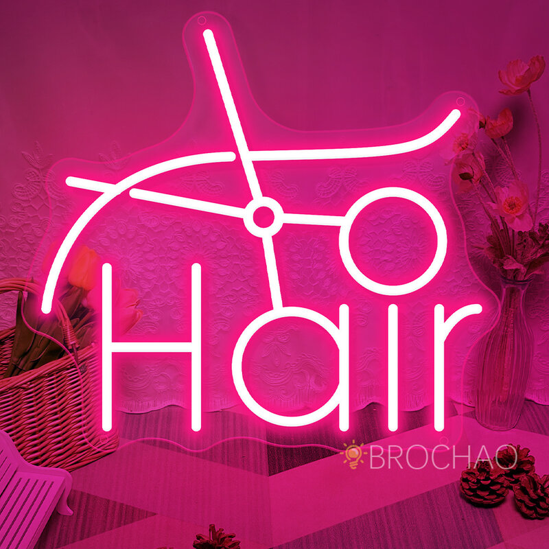 Letrero de luz de neón para peluquería, letrero de bienvenida abierto, luces LED de neón USB, decoración de habitación de cabello, letrero de negocios de pared