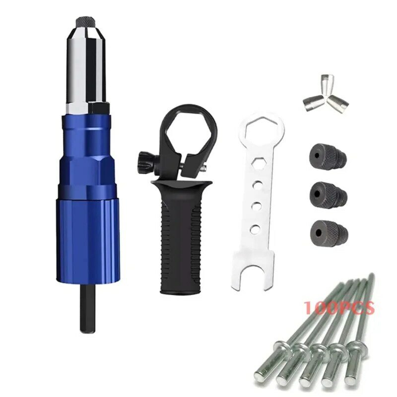 Professional Electric Rivet Gun Adapter Kit 2.4mm-4.8mm Rivet Nut Gun Drill Adapter Cordless Riveting Tool Insert Nut Pull Rivet