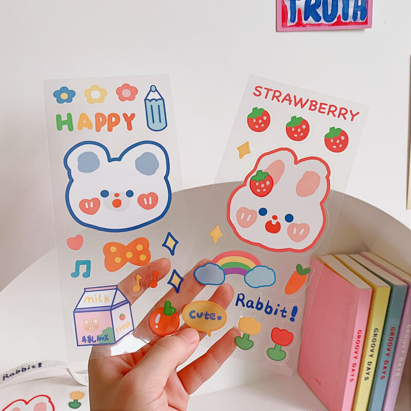 Stiker Ledger tangan imut gaya INS stiker kecil dekorasi cangkir air kartun Jepang bahan buku besar tangan beruang teh manis