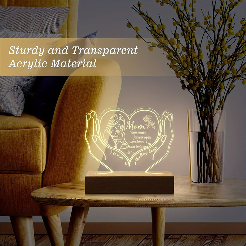Lámpara de mesita de noche LED única, luz nocturna 3D personalizada, texto personalizado para el día de la Madre, Día del Padre, regalos de decoración