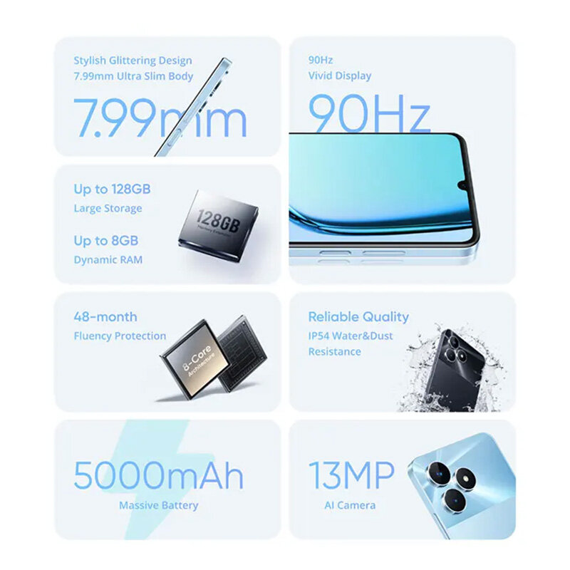 Realme-teléfono inteligente Note 50, versión rusa, resistente al agua y al polvo, IP54, 5000mAh, 6,74 pulgadas, 90Hz, procesador octa-core, 13MP, huella dactilar