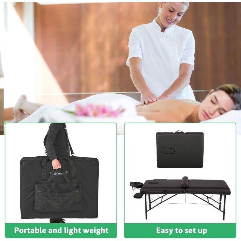 Massage Table 4 Inches Memory Sponge Portable Massage Bed 77 Long 30” Wide Height Adjustable 2 Fold PU Facial Cradle Salon Table