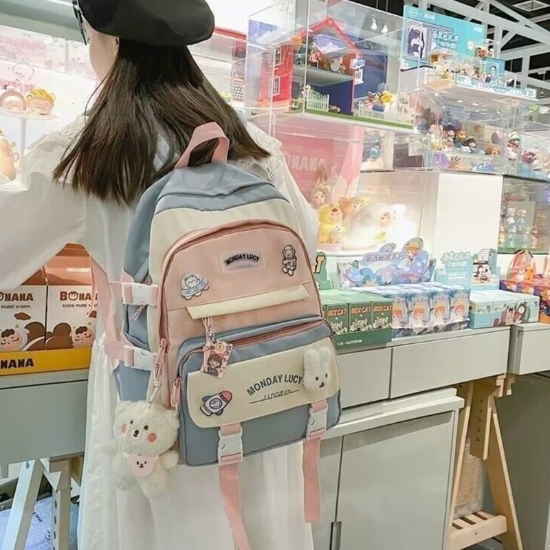 กระเป๋าหนังสือกระเป๋านักเรียนกระเป๋าเป้ไนลอนหรูหราสำหรับสาววัยรุ่นและเด็กประถม