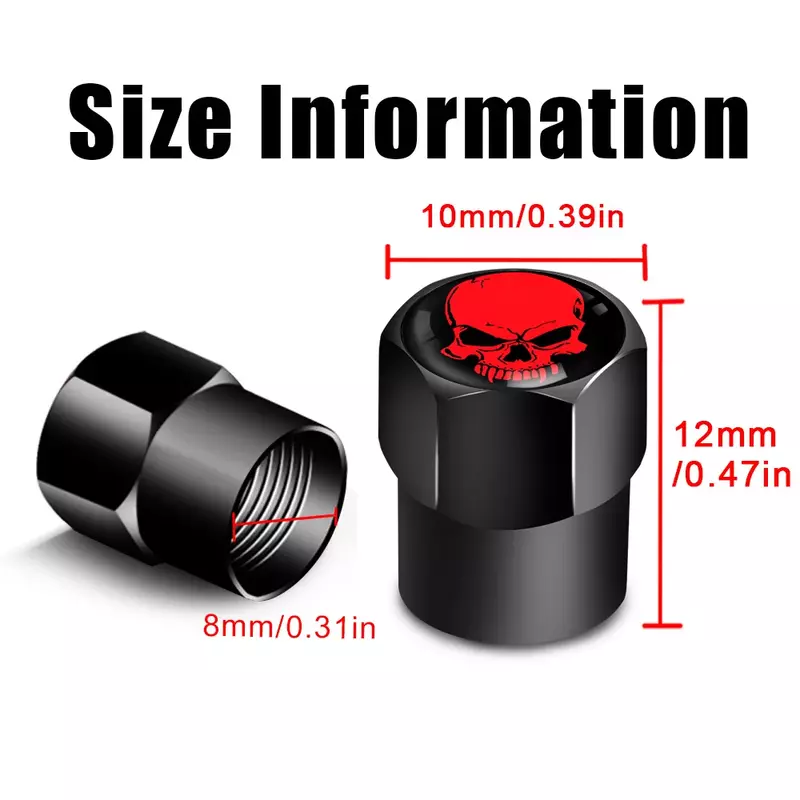4Pcs/Set Skull Tire Valve Stem Cap, Corrosion Resistant, Dust Proof Cover Universal fit for Car, Bicycle, Truck, Motorcycle