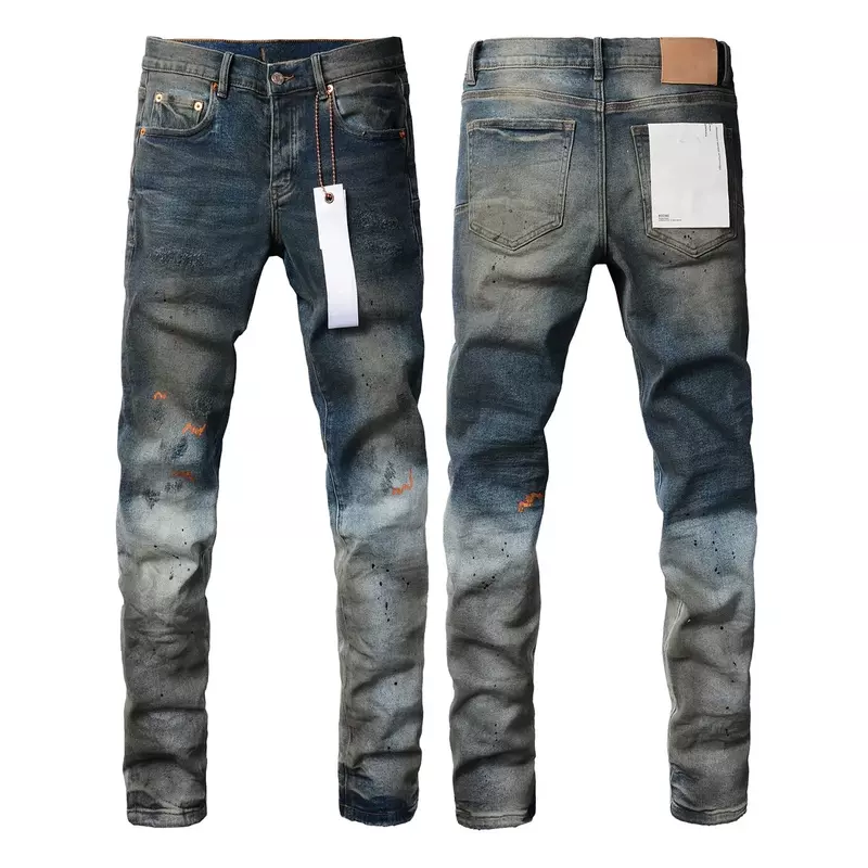 Ungu ROCA merek Jeans modis kualitas terbaik jalanan industri berat minyak dan cat digunakan perbaikan rendah Denim kurus celana
