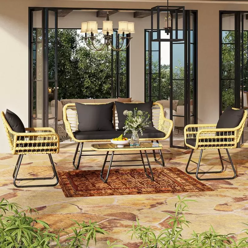 Adatto per cortili Set di mobili da giardino balconi e ponti mobili da giardino in 4 pezzi Set di sedie da bistrot per esterni in vimini