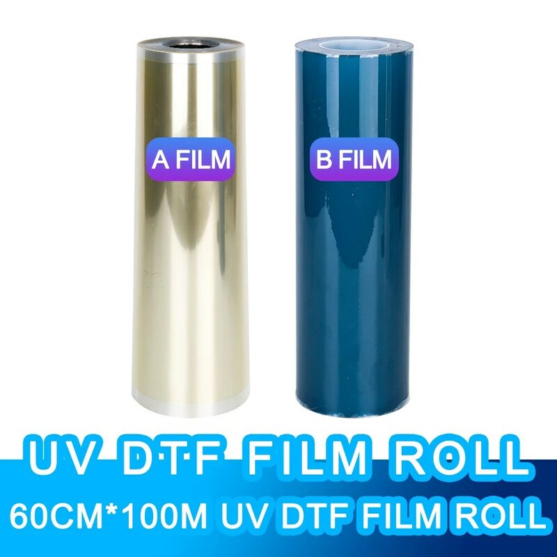 Rollo de película UV DTF de 60CM x 100M, película AB, pegatina de cristal, impresión Universal