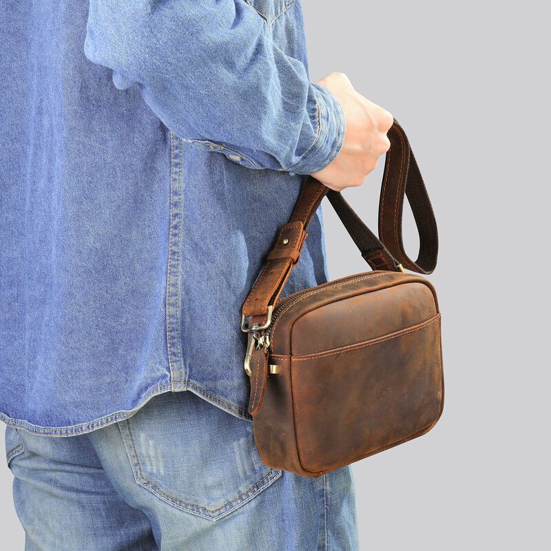 Сумка кросс-боди из натуральной кожи для мужчин и женщин, сумочка на плечо из кожи Крейзи Хорс, мессенджер для телефона в винтажном стиле