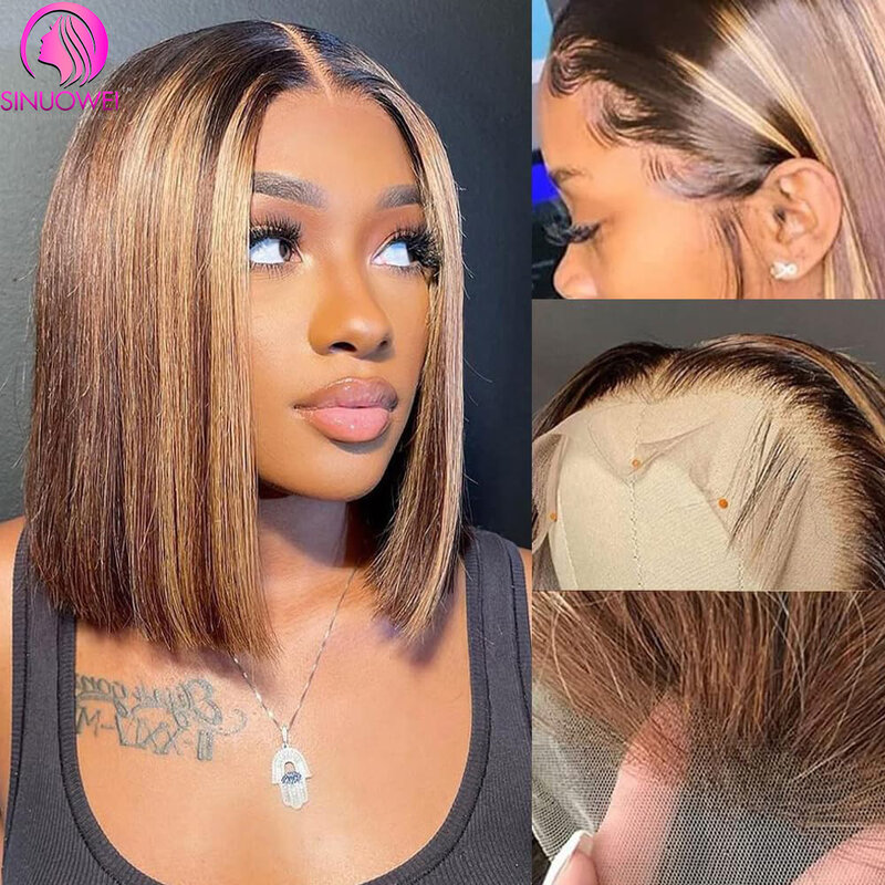 Highlight Bob Wig Colored Human Hair Wigs 4x4 Lace Closure Brazilian Wigs 13x4 Lace Front Wig Honey Blonde Bob Lace Closure Wig