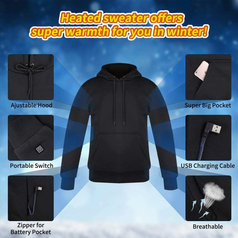 여성 아웃도어 전기 USB 난방 스웨터 후드티, 남성 겨울 따뜻한 난방 의류 충전 보온 재킷 스포츠웨어