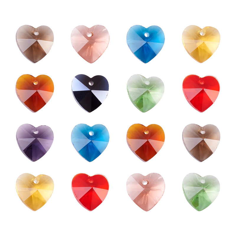 50pcs 14mm Faceted Heart Charms Glass Pendants for Valentine's Day Jewelry Making Diy Bracelet Necklace Dangle Earrings Findings