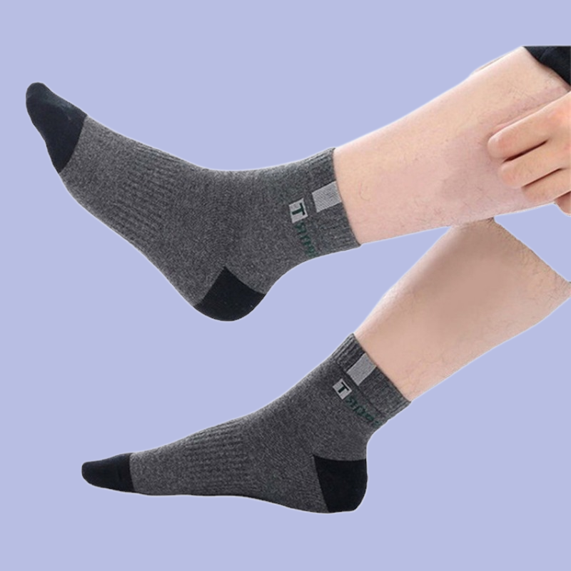 ถุงเท้าผ้าฝ้าย5/10คู่มีตัวอักษรทรงกลางยืดหยุ่นสูงมีตัวอักษรระบายอากาศได้ดีผ้าขนหนูสำหรับวิ่งในฤดูร้อน