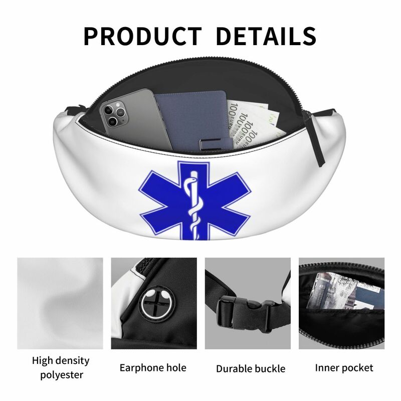 Casual Emt Star Of Life Fanny Pack for Traveling Men Women Crossbody Waist Bag Phone Money Pouch
