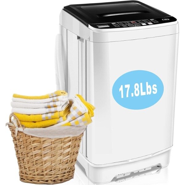 เครื่องซักผ้าแบบพกพา17.8Lbs nictemaw เครื่องซักผ้าแบบพกพา2.3ระบบล้างทำความสะอาดและเครื่องอบผ้าแบบรวมกับปั๊มระบายน้ำ10โปรแกรม