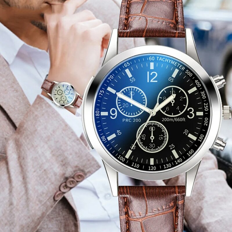 นาฬิกาควอตซ์นาฬิกาหรูหราแฟชั่นหกเข็มสำหรับผู้ชายนาฬิกาผู้ชายสายหนัง Bracele Watch reloj