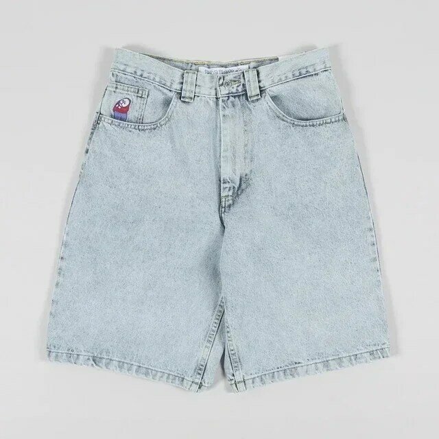 Retro Color Denim Shorts Men's Summer American High Street Retro Five Pants Zipper Popular Loose Casual Pants Y2K Short Jeans