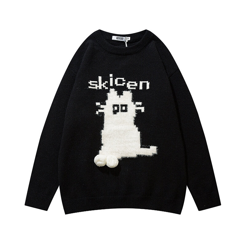 Autumn and winter new men's letter embroidery cartoon sweater Japanese college style fashion warm pullover couple