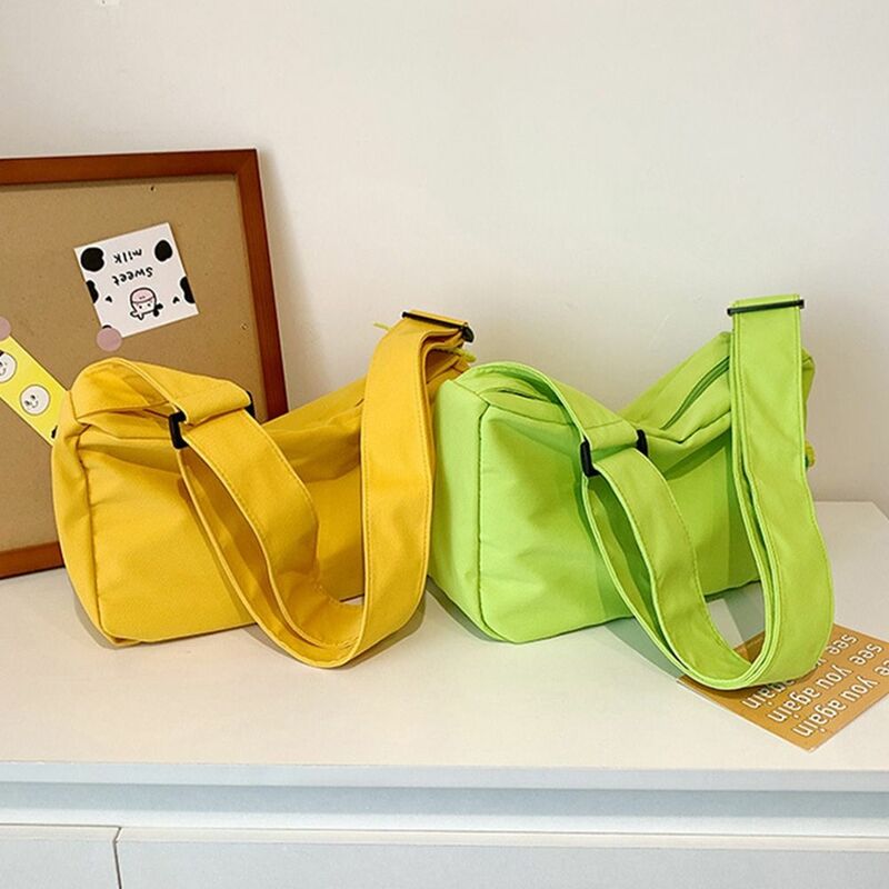 Large Capacity Messenger Bag Simple Canvas Solid Color Underarm Bag Shoulder Bag Girls