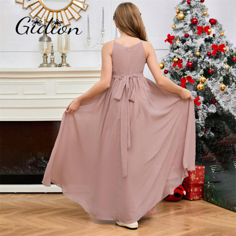 A-Line Chiffon Junior Bridesmaid Dress Wedding Ball Evening Gown Birthday Party Pageant Event Prom Ceremony Banquet For Children