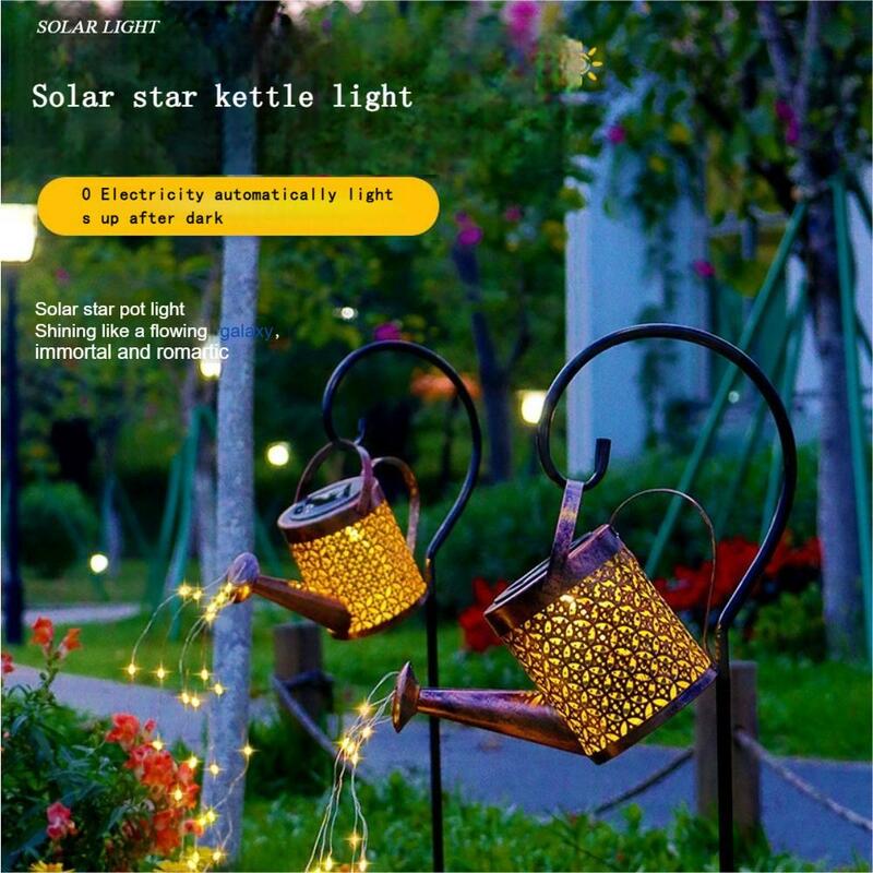 조명이 달린 태양열 장식 주전자, 작은 야외 정원 태양열 조명, 테이블 및 산책로, 정원용 방수 금속 디자인