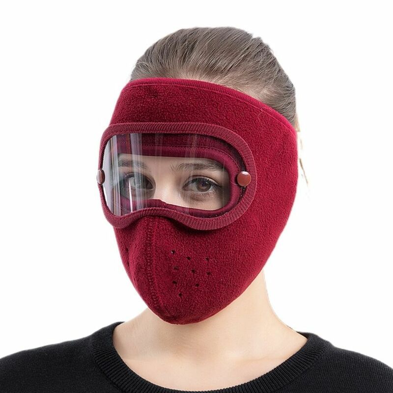 Masker penutup telinga pria dan wanita, perlindungan wajah lensa antikabut, masker wajah wol bersirkulasi udara Ski bersepeda pria dan wanita