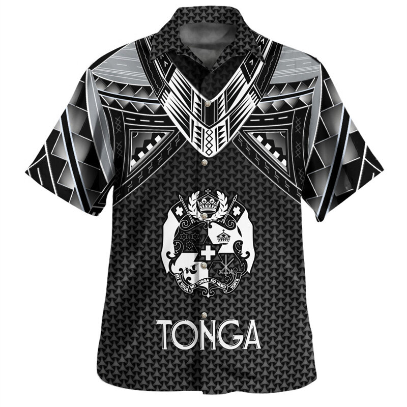 Chemises imprimées 3D The Kingdom of Tonga National Feel pour hommes, Emblem Coat of Arm, Chemises courtes graphiques, Vêtements Harajuku