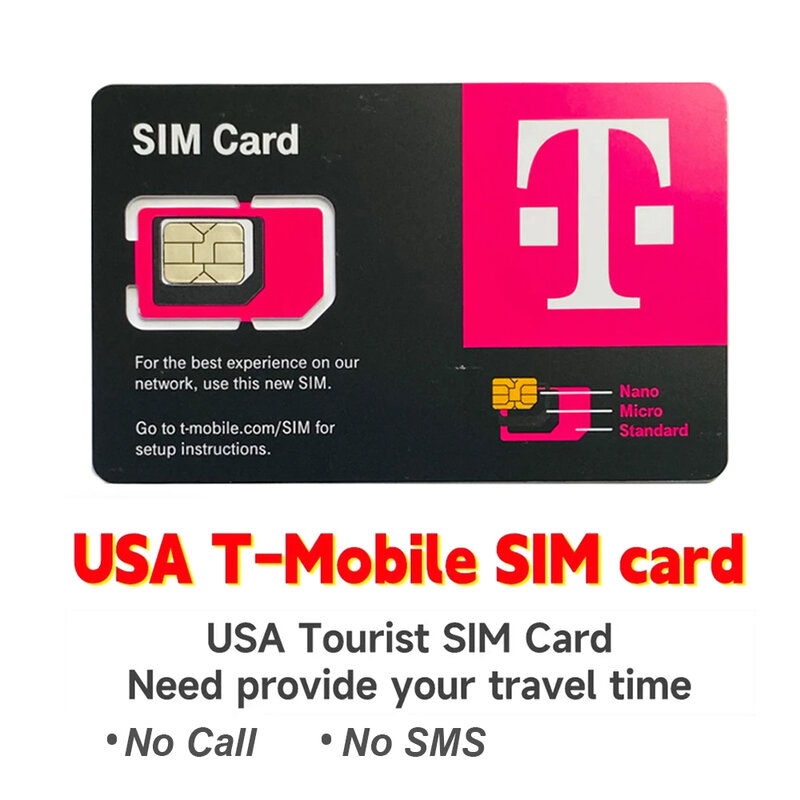 미국 선불 T-모바일 SIM 카드, 7-90 일 무제한 데이터 통화, SMS 무료 SIM 카드 홀더, 지지대 eSIM