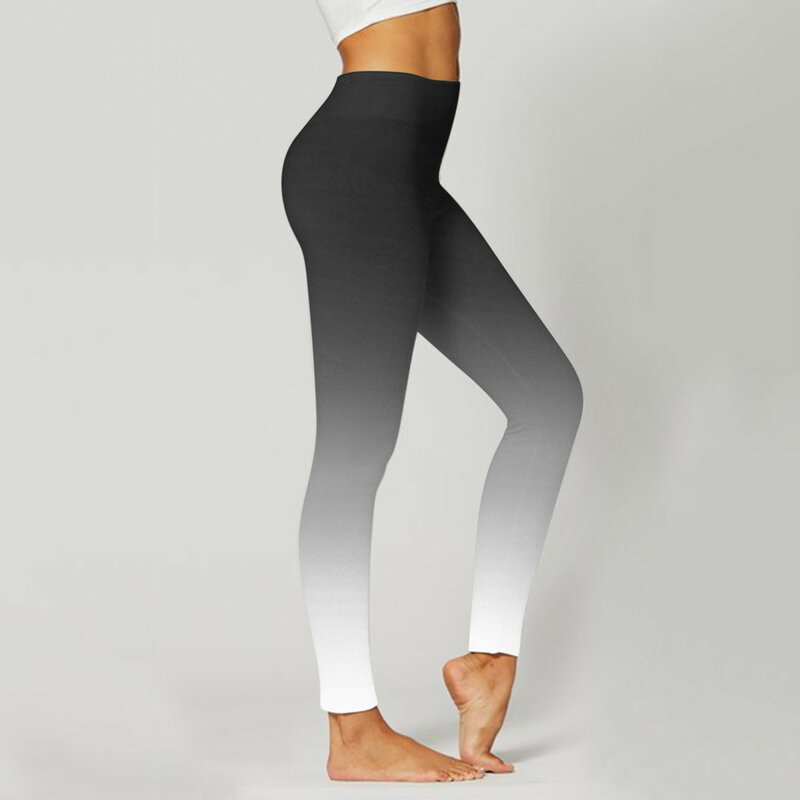 Calça feminina de gradiente impressão colorida apertada, cintura alta, nádegas de elevação, perneiras casuais, moda atlética Yoga Calça