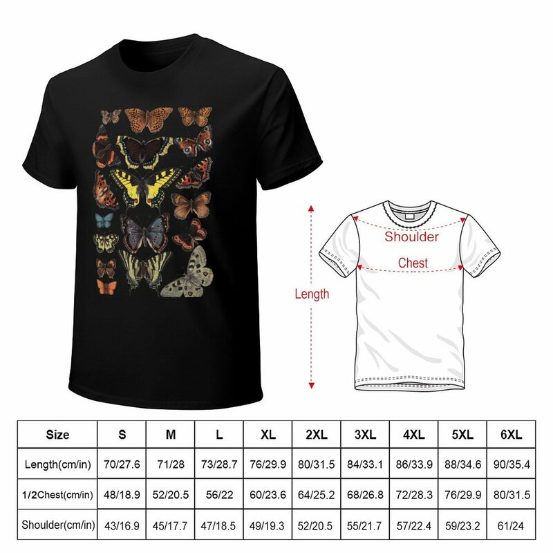 Big Yellow Butterfly T-Shirt dos homens, Butterflies Chart, camisas gráficas personalizadas, camisas sublimes